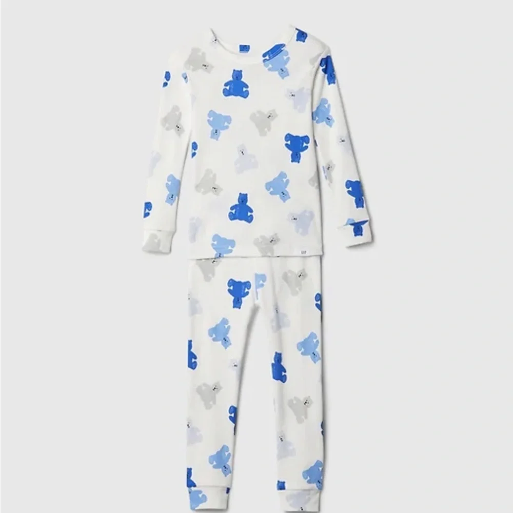 Kids Long Sleeve Blue Bear Print Pajama Set